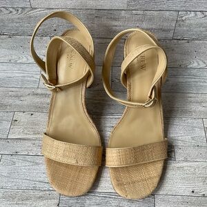 J. Crew Shoes Women’s 12 Tan Raffia Peep Toe Block Heels BN863 - Barely Worn!
